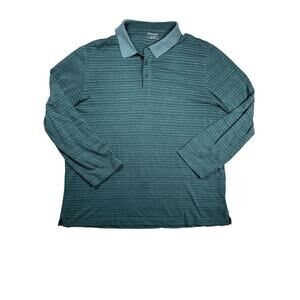 UNTUCKit Miro Long Sleeve Polo Mens Sz XXL Shirt Green Stripe Ribbed Regular Fit